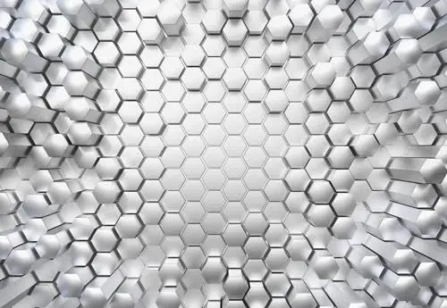 Produktbild: Komar Fototapete TITANIUM | 368 x 254 cm | Tapete, Wand Dekoration, 3D, Waben, Metall, Hexagon, Figur, Design, Schlafzimmer, Wohnzimmer | 8-206