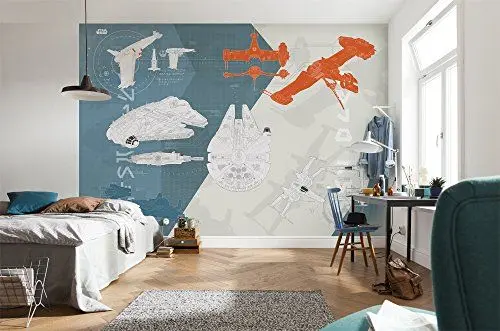 Produktbild: Komar Fototapete | STAR WARS TECHNICAL PLAN | 368 x 254 cm | Tapete, Wand Dekoration, Kinderzimmer, Raumschiff, Kampfjets | 8-4001, Bunt