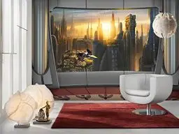 Produktbild: Komar - Fototapete STAR WARS CORUSCANT VIEW - 368 x 254 cm - Tapete, Wand, Dekoration, Wandbelag, Wandbild, Wanddeko, Sonnenuntergang, Wolkenkratzer - 8-483