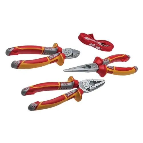 Produktbild: Kombinierter Werkzeugsatz VDE, 3-teilig | Kraft-Kombizange VDE 180 mm | Seitenschneider VDE 160 mm | Telefonzange VDE 205 mm | Art. Nr. 782 | Bestückt mit Qualitätswerkzeugen