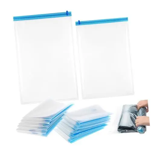 Produktbild: KOMBIUDA Vakuum-Kompressorbeutel für unterwegs 12er-Pack Vakuum-Aufbewahrungsbeutel für Kleidung aufrollbarer Kompressionsbeutel kompaktes Reiseutensil