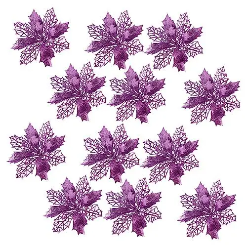 Produktbild: KOMBIUDA 12 Stück Glitzernde Künstliche Weihnachtsblumen Dekorative Simulationsblumen Für Party Und Festive Atmosphäre