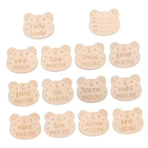 Produktbild: KOMBIUDA 14 Stück Meilenstein Babykarten Monats Meilenstein Mädchen Meilenstein Monats Meilenstein Neugeborenen Wachstum Holzkarten Meilenstein Marker Für Holz