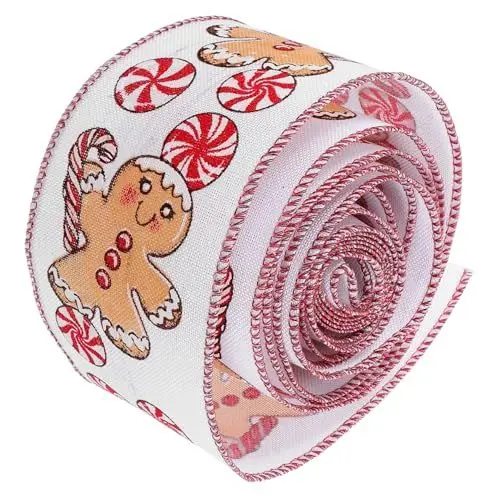 Produktbild: KOMBIUDA Frohe Weihnacht Geschenkband 1 Rolle Handgefertigtes Schleifenband Mit Drahtrand Weihnachtsverpackungsband Weihnachtsmann Weihnachtsband Zum Basteln Weihnachtsbaumband Lebkuchenmann Drahtband