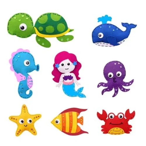 Produktbild: KOMBIUDA 1 Satz Nähset für Kinder Nähset aus Filz für Kinder Nähset mit Meeresmotiven bastelsets+für+kinder bastel set für kinder Tier DIY Bastelset Nähset für Meerestiere gefühlt