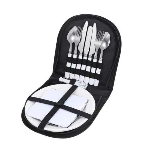 Produktbild: KOMBIUDA Camping Utensilien Edelstahl Reise Besteck Set Löffel Tragbare Silberbesteck Outdoor Kit
