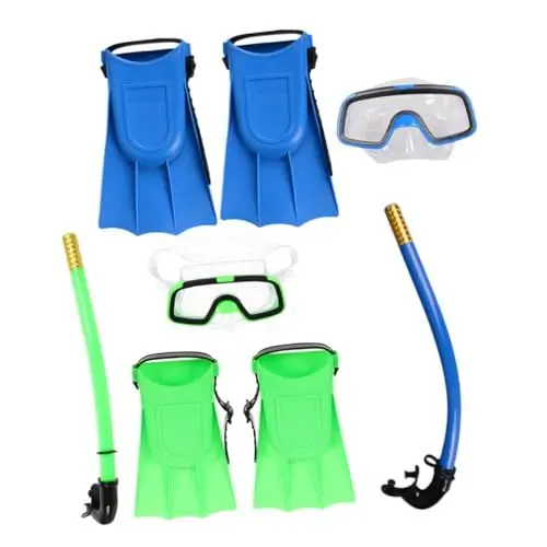 Produktbild: KOMBIUDA Schnorchelmaske-Set Für Kinder Tragbare Schnorchelausrüstung Mit Kurzen Flossen Zum Schwimmen Leichte Taucherbrille Mit Nasenschutz