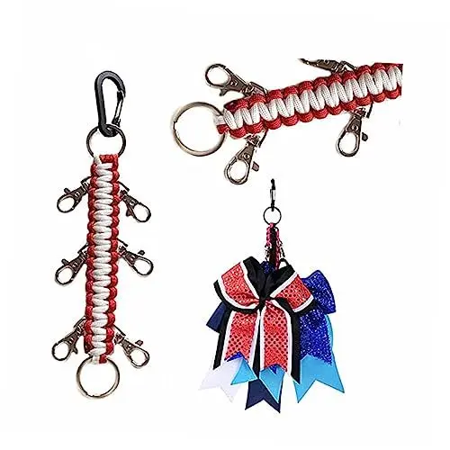 Produktbild: KOMBIUDA 1stück Handgefertigter Schlüsselanhänger Aus Paracord Mit Metallkarabiner Für Outdoor-aktivitäten Rot Weiß Für Klettern Erste Hilfe Und Mehr Leicht Und Robust