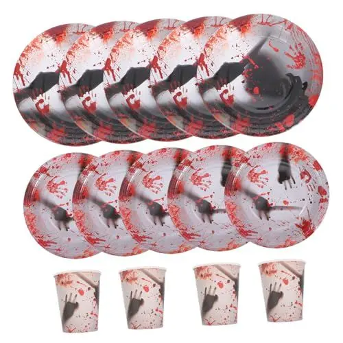 Produktbild: KOMBIUDA Halloween-abendessen-geschirr Handabdruck Teller Tassen Set 20 Stück Teller 10 Stück Tassen für Party