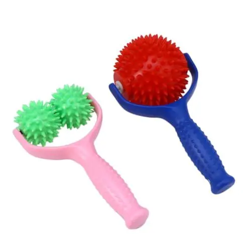 Produktbild: KOMBIUDA 2er Set Massage Roller Mit Griff Handlicher Massageball Für Schulter Und Körpermassage Grüner Doppelball Mit Pinkem Griff + Roter Ball Mit Blauem Griff Effektive
