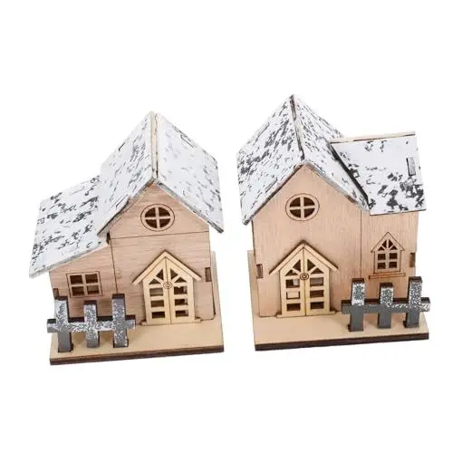 Produktbild: KOMBIUDA 2pcs Miniatur Weihnachten Dorf En Weihnachten Decor Holz Ornamente