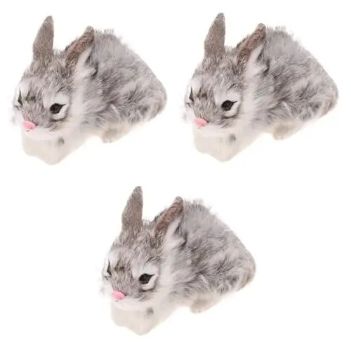 Produktbild: KOMBIUDA 3 STK lebensechtes Kaninchen Hase Plüschtier Osterhasenfigur Hasencharakter Mini-Spielzeug Animal Toys Tier Spielzeug Simulation Plüschkaninchen Mini-Plüschkaninchen Grey