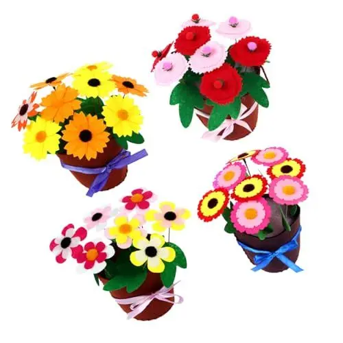 Produktbild: KOMBIUDA Blumentopf-bastelset Für Kinder – 4er-set Blumenstrauß-zubehör Aus Vlies – Sicher Und Für Kreative Projekte