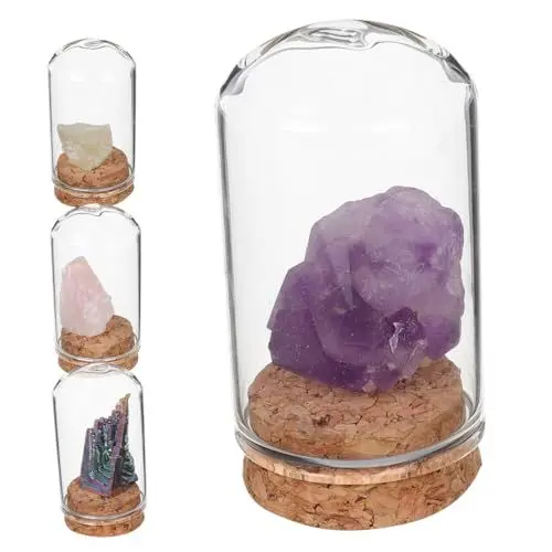 Produktbild: KOMBIUDA 4 Stück Kristallverzierungen Wissenschaftskoffer Für Kinder Kleine Glaskuppel Mini-Cloche Dekoratives Glasgefäß Heilsteine Studieren Sie Kristalle Glasglocke Kristallflaschen