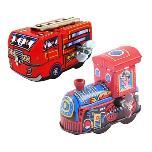 Produktbild: KOMBIUDA 4 Stück Uhrwerk Blechspielzeug Auto Spielzeug Retro-Spielzeug Uhrwerk-Zug-Spielzeug Spielzeug für Kinder kinderspielzeug Uhrwerk Zug Aufziehspielzeug aus Weißblech Eisenblech rot