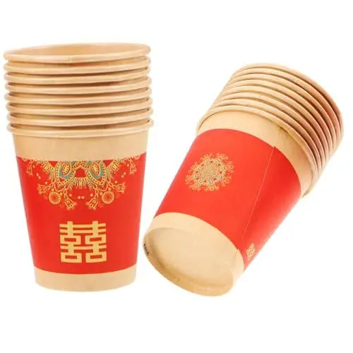 Produktbild: KOMBIUDA Festival Pappbecher 50 Stück Chinesische Hochzeitsteetassen Einmalgebrauch Rotes Design