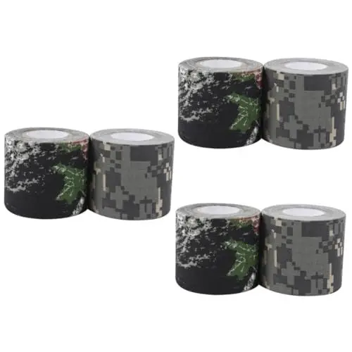 Produktbild: KOMBIUDA 6stücke Camouflage Muster Selbsthaftende Kohäsive Tape Wasserabweisend Leicht Vielseitig Einsetzbar Für Outdoor-ausrüstung Jagd Und Sportverletzungen Mit