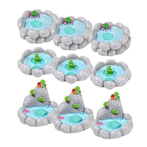 Produktbild: KOMBIUDA 9st Mini-gartenpool Mini-teichfiguren Mini-landschaftsornament Mikro-landschaftsfigur Puppenhaus-teichzubehör Winzige Teichdekoration Mini-Lotus-teich Miniteich Harz Miniatur Rasen
