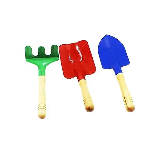 Produktbild: KOMBIUDA Mini-gartenwerkzeug-Set Aus Metall Mit Holzgriffen Für Kinder Enthält Schaufel Rechen Und Kelle in Leuchtenden Farben