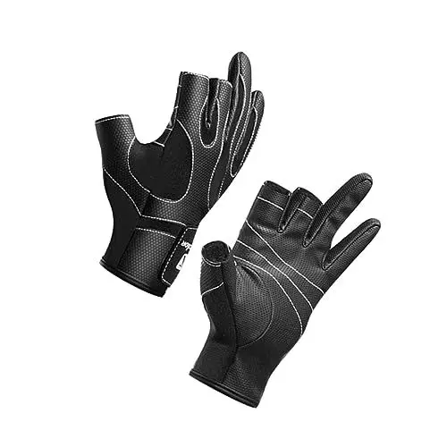 Produktbild: KOMBIUDA 1 Paar Outdoor Dreifinger Angelhandschuhe rutschfeste Handfläche Verschleißfest Langlebig Griffgefühl Angelzubehör