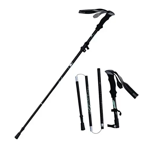 Produktbild: KOMBIUDA Zusammenklappbarer Trekkingstock Aus Aluminiumlegierung Ultraleichter Einziehbarer Wanderstock Für Cross Country Nordic Walking Und Bergsteigen Schwarz