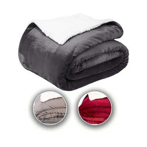 Produktbild: Komfortec Kuscheldecke 150x200 cm, Oeko-TEX Zertifizierte Flauschig Fleecedecke, warm Sherpa Sofaüberwurf, Dick Sofadecke, Anthrazit