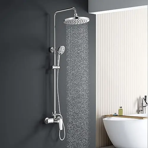 Produktbild: KOMIRO Duschsäule Duschset mit mechanischer Mischbatterie, Duschgarnitur, höhenverstellbar, Mischbatterie für Dusche, verchromt, rund