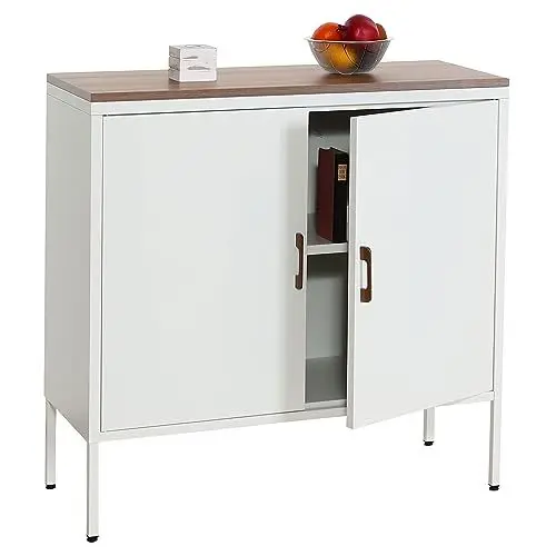 Produktbild: Kommode HWC-L84, Sideboard Schrank Anrichte, 2 Türen Metall 90x90x40cm, Melamin beschichtet - weiß