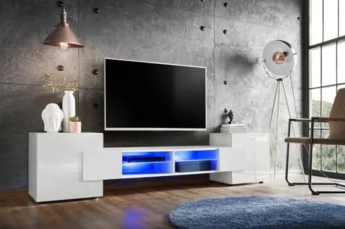 Produktbild: Komodee, Merano Bank TV Schrank, Weiss, ohne LED, Breite 230 cm x Höhe 52,5 cm x Tiefe 35 cm, für Wohnzimmer, Schlafzimmer