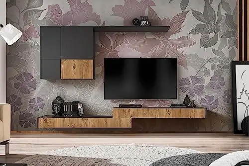 Produktbild: Komodee, Wohnwand Wohnzimmerset RTV Imola Medio, Anthrazit Matt/Eiche bijoux, Breite 285 cm x Höhe 200cm x Tiefe 42cm, für Wohnzimmer, Schlafzimmer, Heimbüro