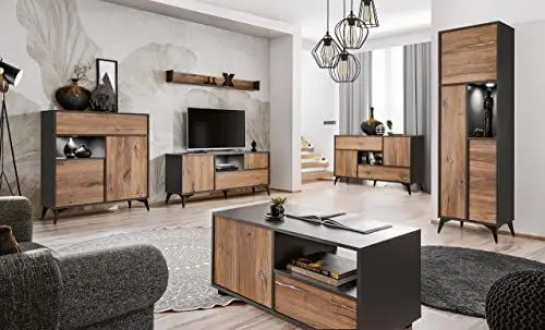 Produktbild: Komodee, Wohnwand Wohnzimmerset RTV Orvieto Collection, Eiche/Antrazit, Breite 548cm x Höhe 187cm x Tiefe 50cm, LED, für Wohnzimmer