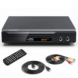 Produktbild: Kompakter DVD-Player für Fernseher mit SCART/HDMI/Cinch-Ausgang, Metallschale CD/DVD Player Region Free, USB-Wiedergabe & MIC* 2 Ports, 1~6 Regions Free