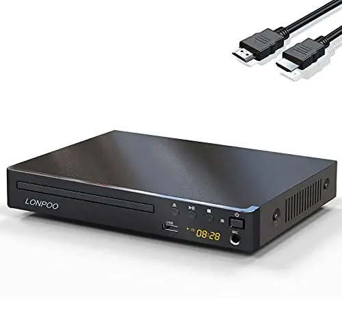 Produktbild: Kompakter DVD-Player für TV - HD DVD CD Player Codefree, mit HDMI (1080p HD Upscaling)/AV/Koaxial Ausgang, USB-Eingang & MIC-Ausgang, (mit HDMI-Kabel 1,5 m)