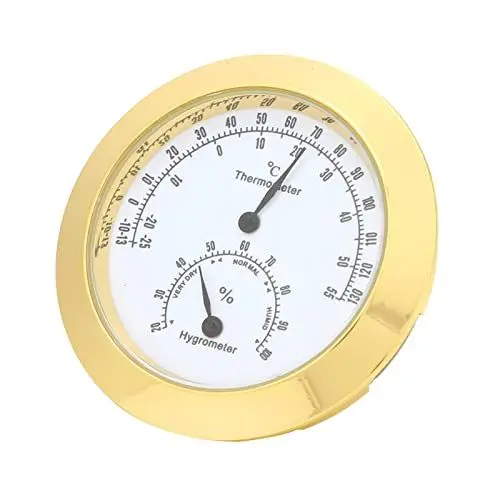Produktbild: Kompaktes Rundes Thermometer-Hygrometer, Messung von Luftfeuchtigkeit und Temperatur für Violingitarrenkoffer, Tragbare Instrumentenpflege (GOLD)