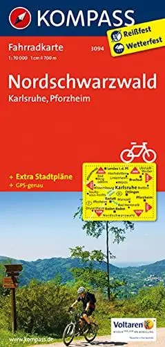 Produktbild: KOMPASS Fahrradkarte 3094 Nordschwarzwald - Karlsruhe - Pforzheim 1:70.000: reiß- und wetterfest