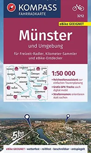 Produktbild: KOMPASS Fahrradkarte 3212 Münster und Umgebung mit Knotenpunkten 1:50.000: reiß- und wetterfest