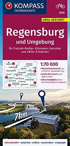 Produktbild: KOMPASS Fahrradkarte 3330 Regensburg und Umgebung 1:70.000: reiß- und wetterfest mit Extra Stadtplänen