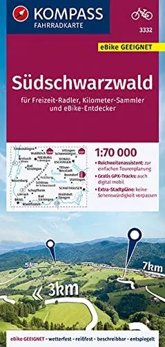Produktbild: KOMPASS Fahrradkarte 3332 Südschwarzwald 1:70.000: reiß- und wetterfest mit Extra Stadtplänen