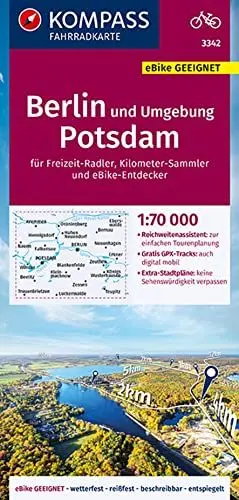 Produktbild: KOMPASS Fahrradkarte 3342 Berlin und Umgebung, Potsdam 1:70.000: reiß- und wetterfest mit Extra Stadtplänen