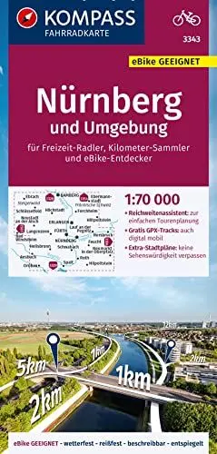 Produktbild: KOMPASS Fahrradkarte 3343 Nürnberg und Umgebung 1:70.000: reiß- und wetterfest mit Extra Stadtplänen