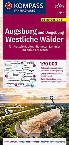 Produktbild: KOMPASS Fahrradkarte 3347 Augsburg und Umgebung, Westliche Wälder 1:70.000: reiß- und wetterfest mit Extra Stadtplänen