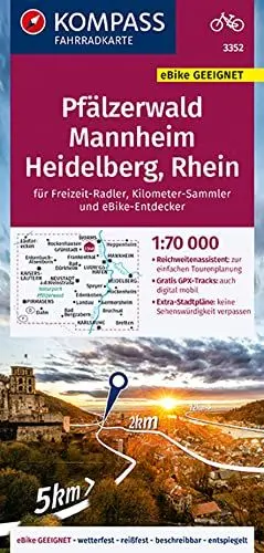 Produktbild: KOMPASS Fahrradkarte 3352 Pfälzerwald, Mannheim, Heidelberg, Rhein 1:70.000: reiß- und wetterfest mit Extra Stadtplänen