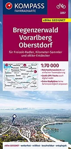 Produktbild: KOMPASS Fahrradkarte 3357 Bregenzerwald, Vorarlberg, Oberstdorf 1:70.000: reiß- und wetterfest mit Extra Stadtplänen