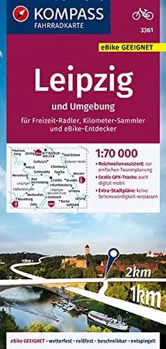 Produktbild: KOMPASS Fahrradkarte 3361 Leipzig und Umgebung 1:70.000: reiß- und wetterfest mit Extra Stadtplänen