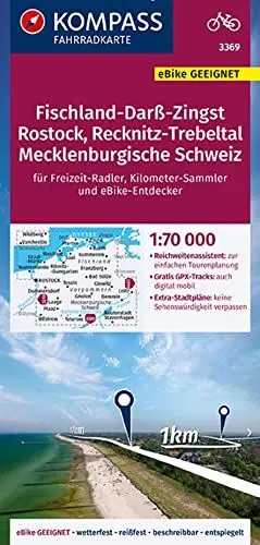 Produktbild: KOMPASS Fahrradkarte 3369 Fischland-Darß-Zingst, Rostock, Recknitz-Trebeltal, Mecklenburgische Schweiz 1:70.000: reiß- und wetterfest mit Extra Stadtplänen