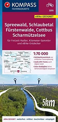 Produktbild: KOMPASS Fahrradkarte 3370 Spreewald, Schlaubetal, Fürstenwalde, Cottbus, Scharmützelsee mit Knotenpunkten 1:70.000: reiß- und wetterfest mit Extra Stadtplänen