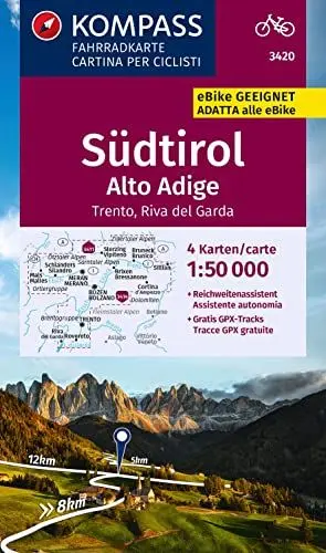Produktbild: KOMPASS Fahrradkarte 3420 Südtirol / Alto Adige, Trento, Riva del Garda (4 Karten im Set) 1:50.000: mit allen Hauptwegen, Radfernwegen und Mountainbikewegen