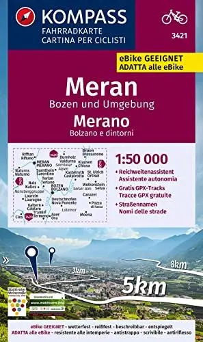 Produktbild: KOMPASS Fahrradkarte 3421 Meran, Bozen und Umgebung 1:50.000: reiß- und wetterfest mit Extra Stadtplänen