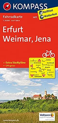 Produktbild: KOMPASS Fahrradkarte Erfurt - Weimar - Jena: Fahrradkarte. GPS-genau. 1:70000 (KOMPASS-Fahrradkarten Deutschland, Band 3077)