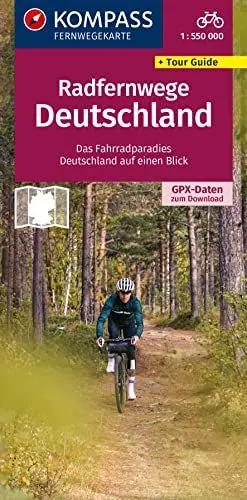 Produktbild: KOMPASS Radfernwegekarte Radfernwege Deutschland 1:550.000: Das Fahrradparadies Deutschland auf einen Blick. GPX-Daten zum Download.